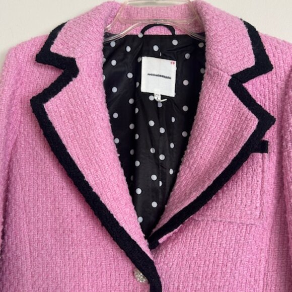 Anthropologie Avec Les Filles Contrast Pink Tweed Jewel Lined Blazer NWT - Picture 4 of 16